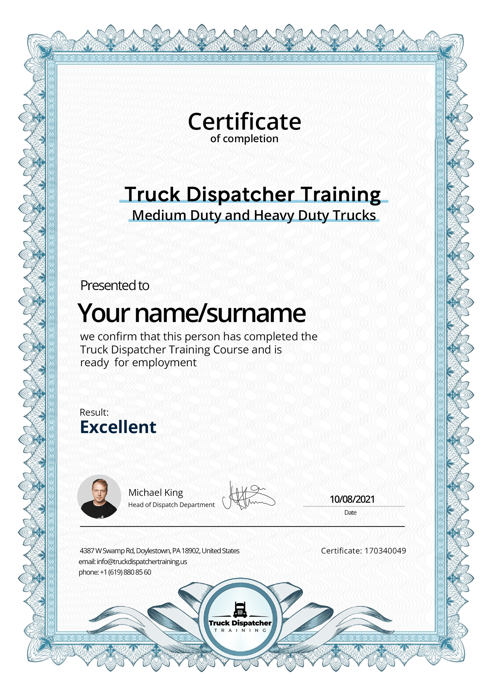 Certificate Job: Dispatch Manager